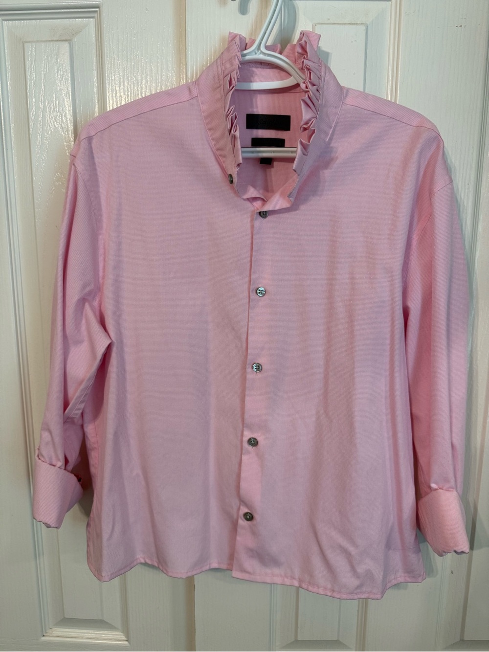 Calvin Klein Light Pink Ruffle Collar Button-Up Blouse
